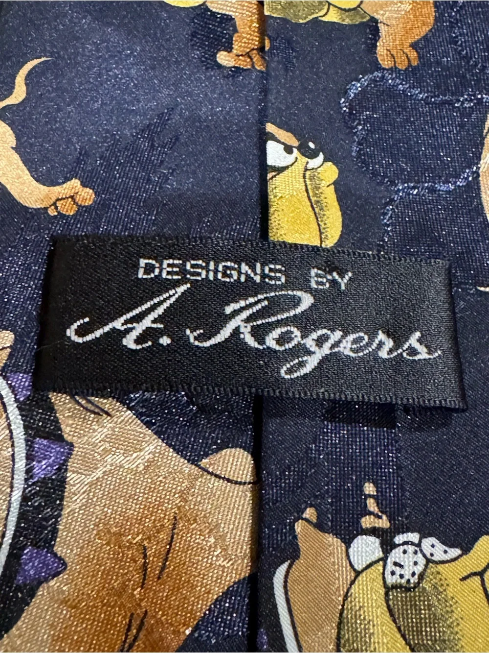 A. Roger’s Men's Navy Bulldog Print Tie - Brown Bulldogs Novelty: